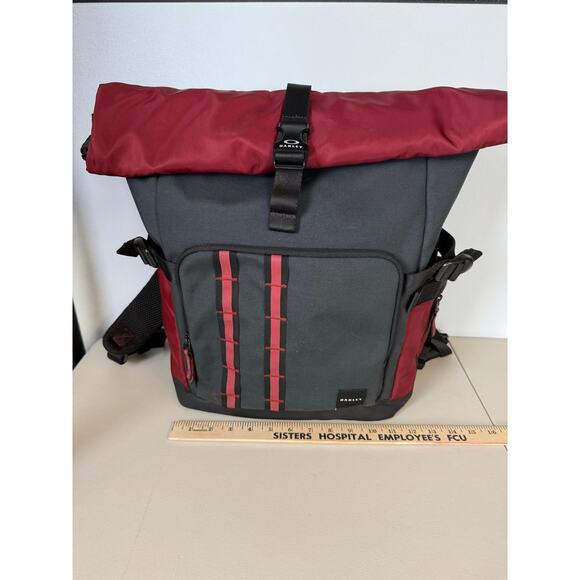 OAKLEY Utility Rolled Up Backpack Roll Top Bag Dull Onyx Red Y2k - Picture 1 of 14